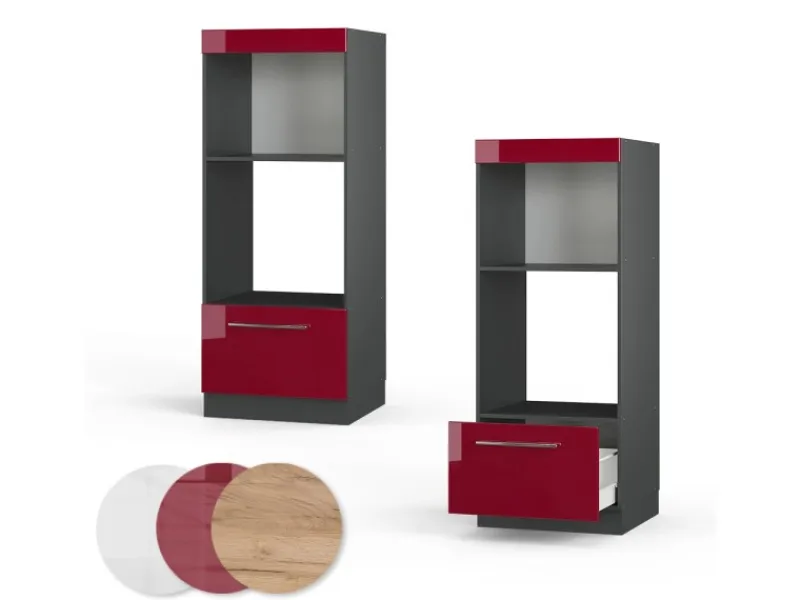 Discount Vicco Mikrowellenschrank Fame-Line Bordeaux Hochglanz/Anthrazit 60 cm Offen Bordeaux-Glanz
