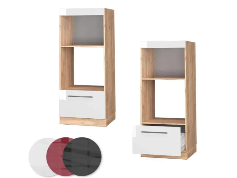 Vicco Mikrowellenschrank Fame-Line Hochglanz/Goldkraft Eiche 60 cm Offen< Einbauküchen