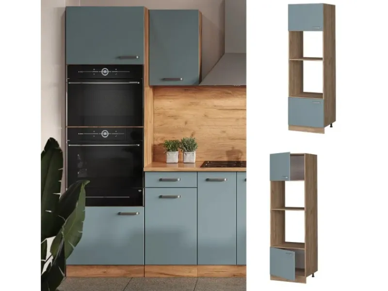 Küchenregale<Vicco Mikrowellenschrank R-Line Küchenregal für die Mikrowelle Blau-Grau/Goldkraft Eiche 60 cm