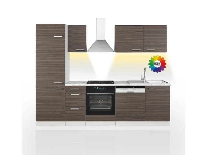 Best Vicco Optima Küchenzeile /Weiß 270 cm ohne Arbeitsplatte mit LED-LeistenOptima ohne E-Geräte Edelgrau