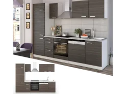 Best Vicco Optima Küchenzeile /Weiß 270 cm ohne Arbeitsplatte mit LED-LeistenOptima ohne E-Geräte Edelgrau