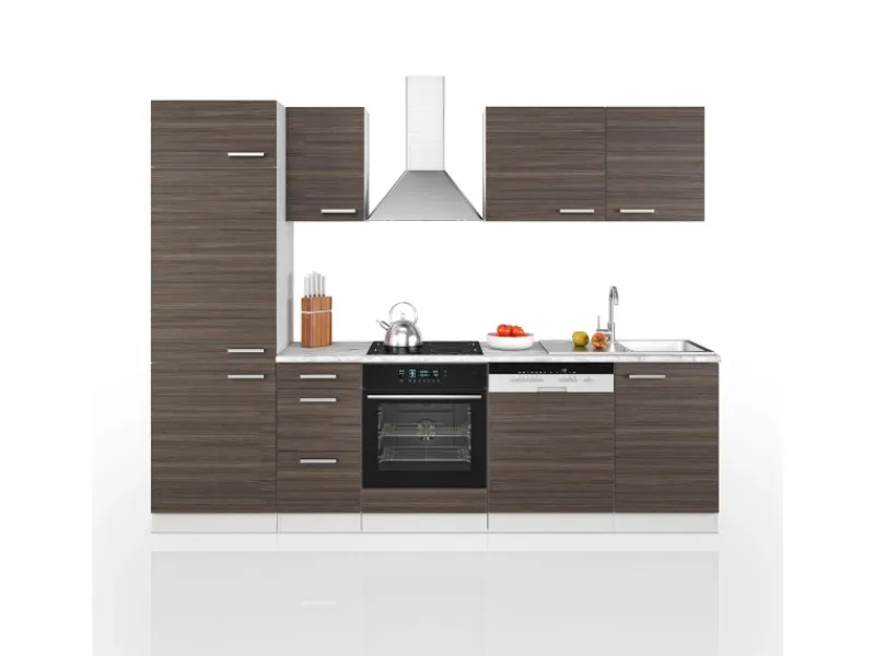 Best Vicco Optima Küchenzeile /Weiß 270 cm ohne Arbeitsplatte mit LED-LeistenOptima ohne E-Geräte Edelgrau