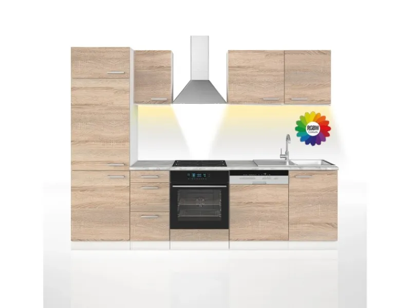 Sale Vicco Optima Küchenzeile Sonoma 270 cm ohne Arbeitsplatte mit LED-LeistenOptima ohne E-Geräte Sonoma Eiche