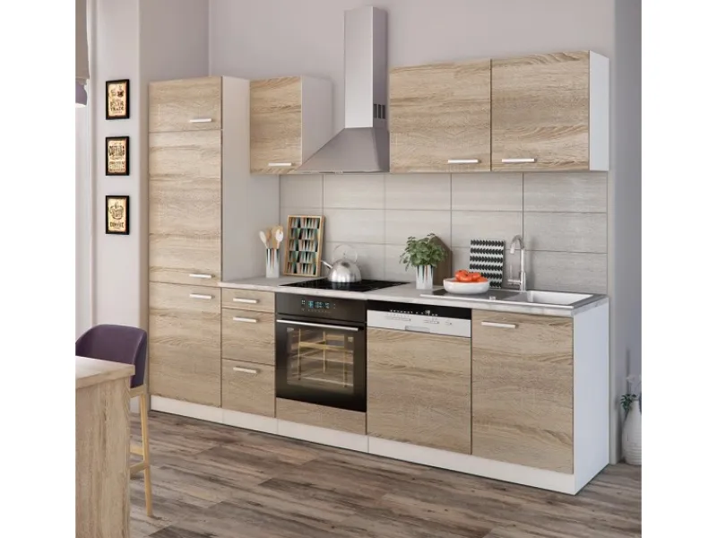 Sale Vicco Optima Küchenzeile Sonoma 270 cm ohne Arbeitsplatte mit LED-LeistenOptima ohne E-Geräte Sonoma Eiche