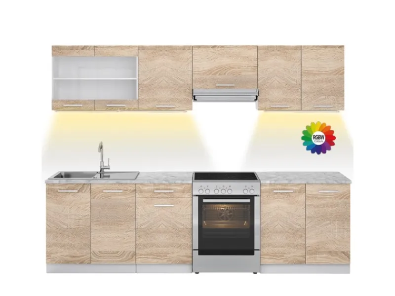 Vicco Raul Küchenzeile Sonoma 270 cm AP Marmor mit LED-LeistenRaul ohne E-Geräte< Einbauküchen