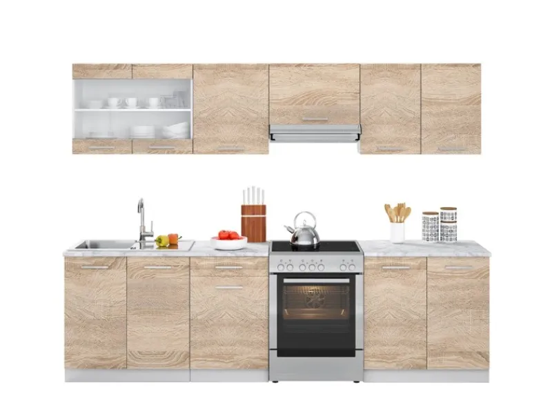 Vicco Raul Küchenzeile Sonoma 270 cm AP Marmor mit LED-LeistenRaul ohne E-Geräte< Einbauküchen