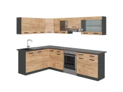 Vicco Rick Eckküche Anthrazit/Goldkraft Eiche 267 x 167 cm AP SchwarzRick ohne E-Geräte< Winkelküchen|Herde