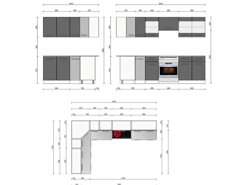 Winkelküchen<Vicco Rick Eckküche Weiß/ 267 x 167 cm AP MarmorRick ohne E-Geräte
