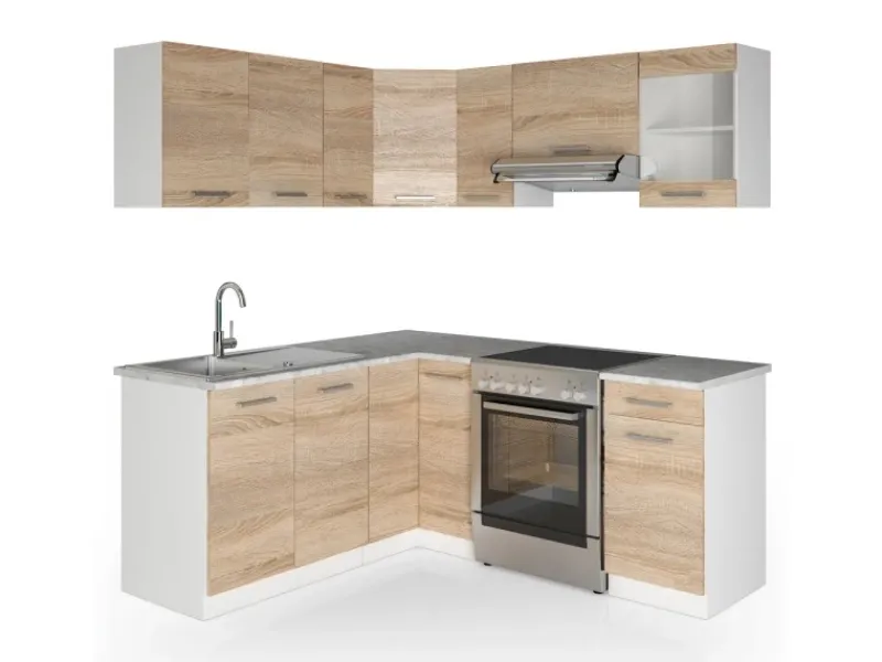 Vicco Rick Eckküche Weiß/Sonoma 187 x 167 cm AP MarmorRick ohne E-Geräte Sonoma-Weiß