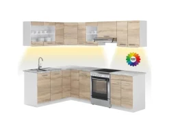 Best Vicco Rick Eckküche Weiß/Sonoma 247 x 167 cm AP Marmor mit LED-LeistenRick ohne E-Geräte