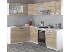 Best Vicco Rick Eckküche Weiß/Sonoma 247 x 167 cm AP Marmor mit LED-LeistenRick ohne E-Geräte