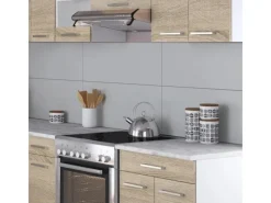 Best Vicco Rick Eckküche Weiß/Sonoma 247 x 167 cm AP Marmor mit LED-LeistenRick ohne E-Geräte