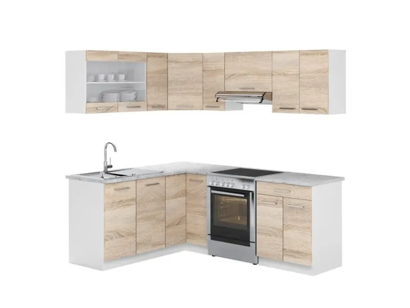 Vicco Rick Eckküche Weiß/Sonoma 207 x 167 cm AP MarmorRick ohne E-Geräte< Winkelküchen|Einbauküchen