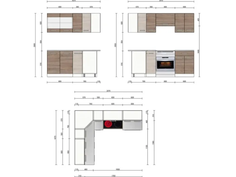 Vicco Rick Eckküche Weiß/Sonoma 207 x 167 cm AP MarmorRick ohne E-Geräte< Winkelküchen|Einbauküchen