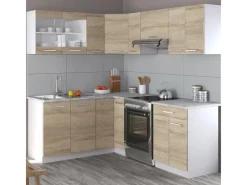 Vicco Rick Eckküche Weiß/Sonoma 207 x 167 cm AP MarmorRick ohne E-Geräte< Winkelküchen|Einbauküchen