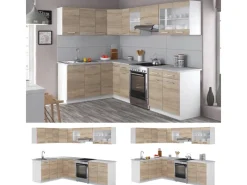 Vicco Rick Eckküche Weiß/Sonoma 267 x 167 cm AP MarmorRick ohne E-Geräte< Winkelküchen