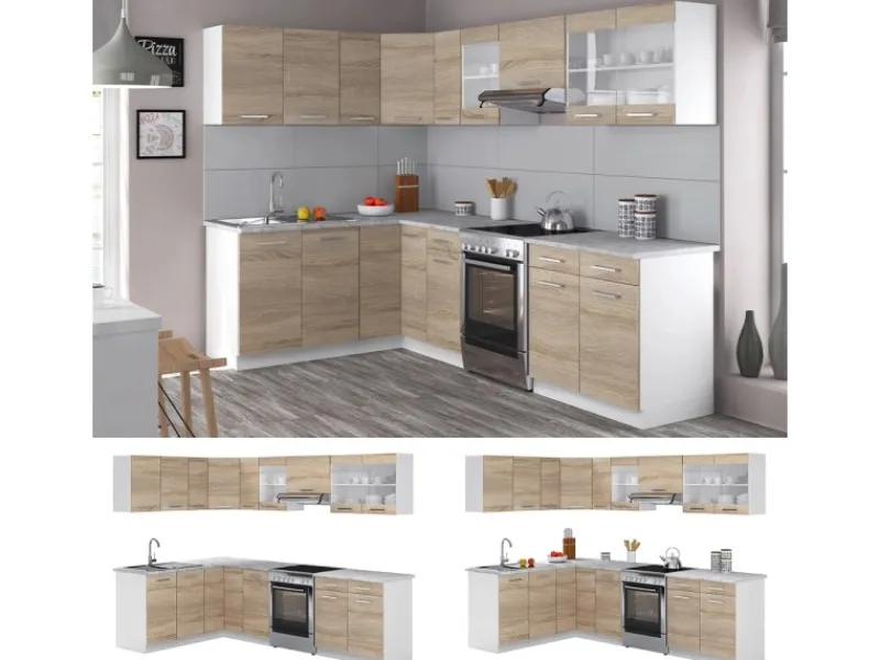 Vicco Rick Eckküche Weiß/Sonoma 267 x 167 cm AP MarmorRick ohne E-Geräte< Winkelküchen