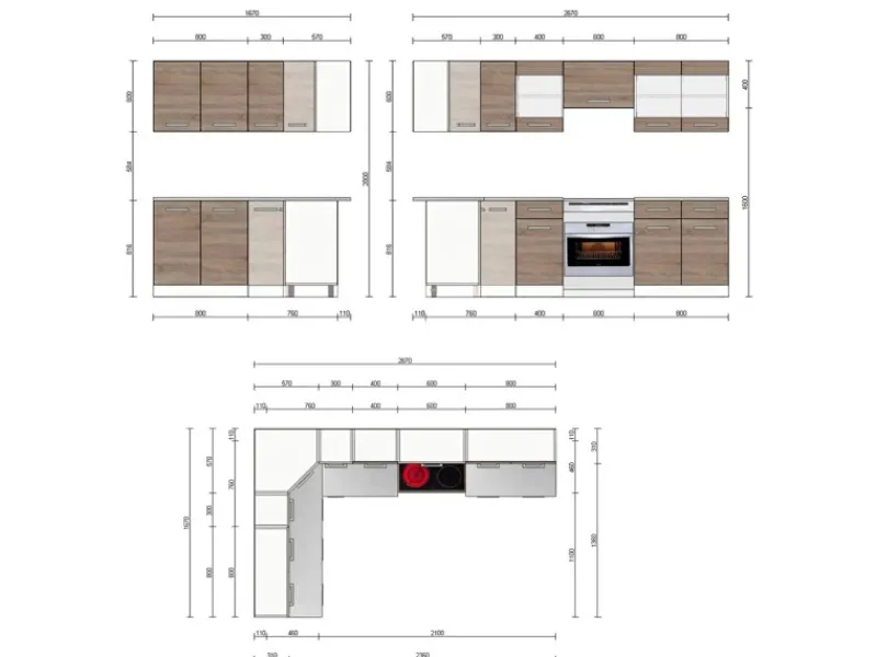 Vicco Rick Eckküche Weiß/Sonoma 267 x 167 cm AP MarmorRick ohne E-Geräte< Winkelküchen