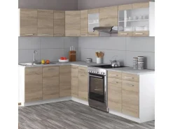 Vicco Rick Eckküche Weiß/Sonoma 267 x 167 cm AP MarmorRick ohne E-Geräte< Winkelküchen