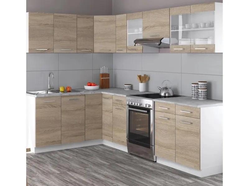 Vicco Rick Eckküche Weiß/Sonoma 267 x 167 cm AP MarmorRick ohne E-Geräte< Winkelküchen