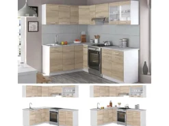Online Vicco Rick Eckküche Weiß/Sonoma 227 x 167 cm AP Marmor mit LED-LeistenRick ohne E-Geräte