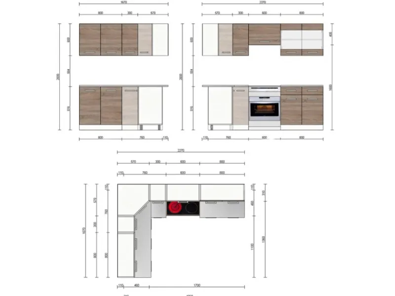Online Vicco Rick Eckküche Weiß/Sonoma 227 x 167 cm AP Marmor mit LED-LeistenRick ohne E-Geräte