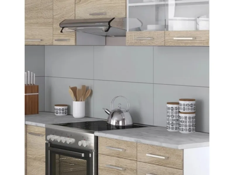 Online Vicco Rick Eckküche Weiß/Sonoma 227 x 167 cm AP Marmor mit LED-LeistenRick ohne E-Geräte