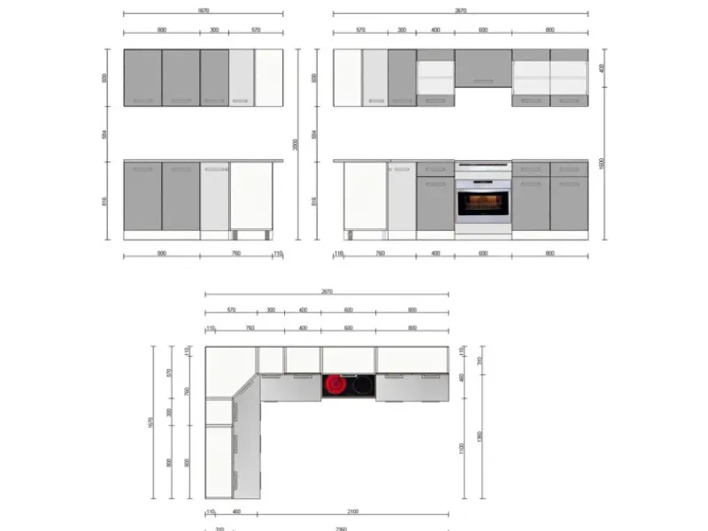 Vicco Rick Eckküche / Hochglanz 267 x 167 cm AP MarmorRick ohne E-Geräte< Winkelküchen