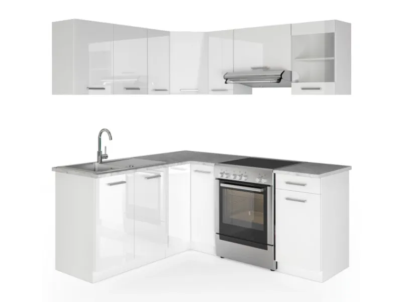 Vicco Rick Eckküche / Hochglanz 187 x 167 cm AP MarmorRick ohne E-Geräte< Winkelküchen