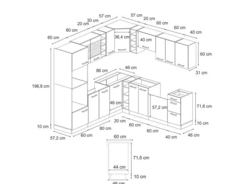 Vicco R-Line Eckküche Landhaus/ 237 x 247 cm AP ohne E-Geräte< Winkelküchen