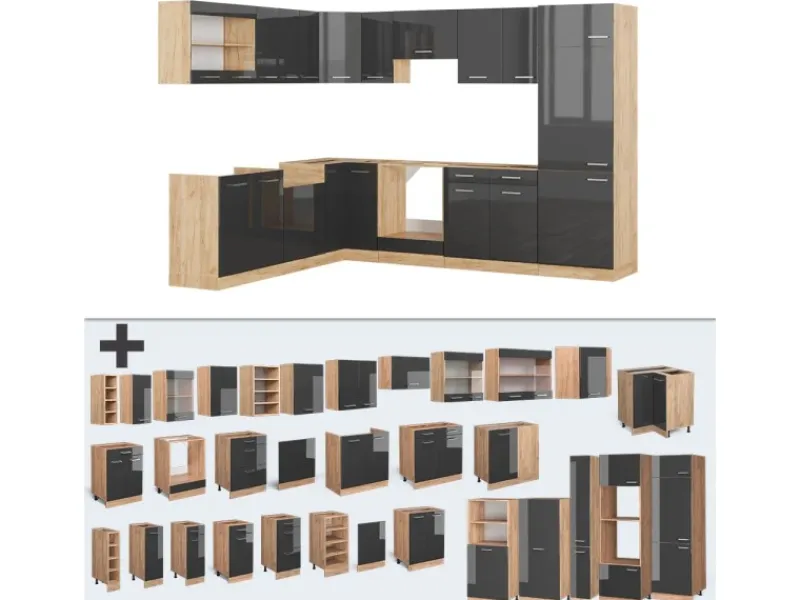 Winkelküchen<Vicco R-Line Eckküche /Goldkraft Eiche 227 x 287 cm AP Eiche ohne E-Geräte