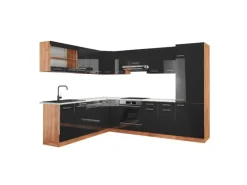 Winkelküchen<Vicco R-Line Eckküche /Goldkraft Eiche 227 x 287 cm AP Marmor ohne E-Geräte