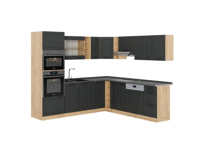 Vicco R-Line Eckküche Anthrazit Landhaus/Goldkraft Eiche 237 x 247 cm AP Anthrazit ohne E-Geräte< Winkelküchen|Einbauküchen