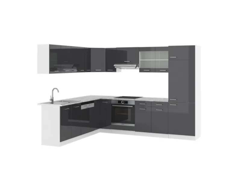 Winkelküchen|Kücheninseln<Vicco R-Line Eckküche /Weiß 227 x 287 cm AP Marmor ohne E-Geräte