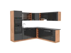 New Vicco R-Line Eckküche /Goldkraft Eiche 237 x 247 cm AP Anthrazit ohne E-Geräte Anthrazit Hochglanz