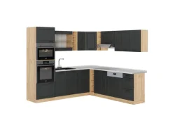 Vicco R-Line Eckküche Anthrazit Landhaus/Goldkraft Eiche 237 x 247 cm AP Marmor ohne E-Geräte< Winkelküchen|Einbauküchen