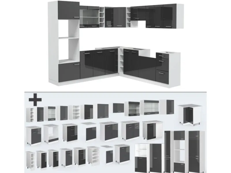 Winkelküchen|Einbauküchen<Vicco R-Line Eckküche /Weiß 237 x 60 cm ohne Arbeitsplatte ohne E-Geräte
