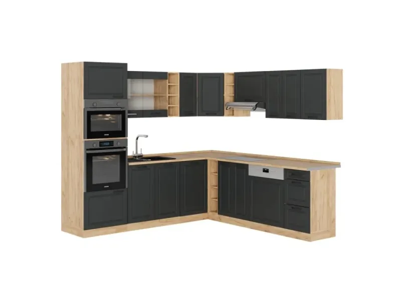 Winkelküchen<Vicco R-Line Eckküche Anthrazit Landhaus/Goldkraft Eiche 237 x 60 cm ohne Arbeitsplatte ohne E-Geräte