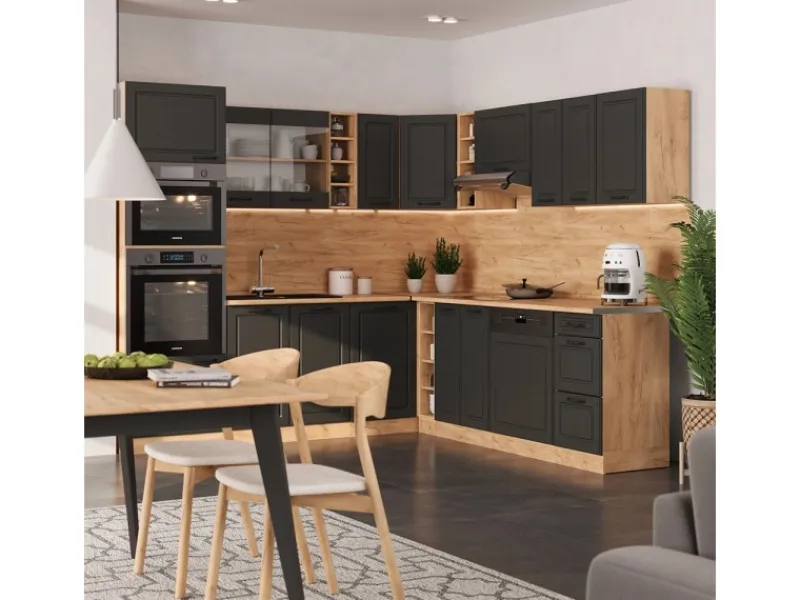 Winkelküchen<Vicco R-Line Eckküche Anthrazit Landhaus/Goldkraft Eiche 237 x 60 cm ohne Arbeitsplatte ohne E-Geräte