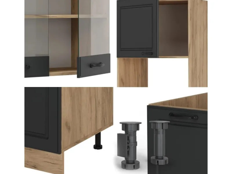 Winkelküchen<Vicco R-Line Eckküche Anthrazit Landhaus/Goldkraft Eiche 237 x 60 cm ohne Arbeitsplatte ohne E-Geräte