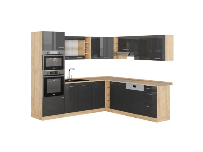 Winkelküchen|Einbauküchen<Vicco R-Line Eckküche /Goldkraft Eiche 237 x 60 cm ohne Arbeitsplatte ohne E-Geräte
