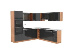 Winkelküchen|Einbauküchen<Vicco R-Line Eckküche /Goldkraft Eiche 237 x 247 cm AP Marmor ohne E-Geräte