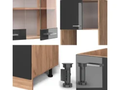Winkelküchen|Einbauküchen<Vicco R-Line Eckküche /Goldkraft Eiche 237 x 247 cm AP Marmor ohne E-Geräte