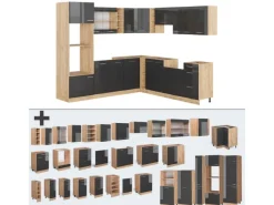 Winkelküchen|Einbauküchen<Vicco R-Line Eckküche /Goldkraft Eiche 237 x 247 cm AP Marmor ohne E-Geräte