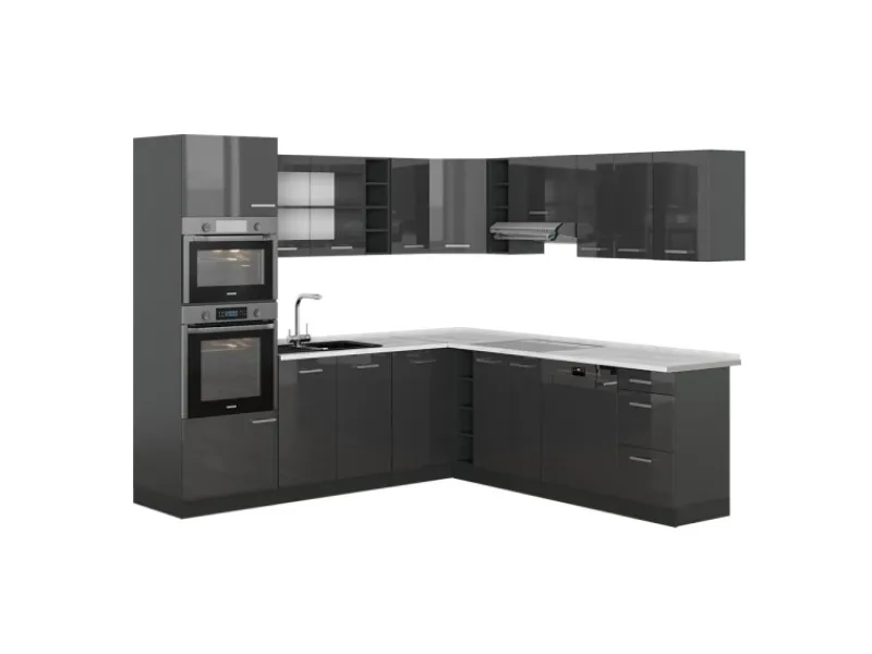 Winkelküchen|Einbauküchen<Vicco R-Line Eckküche Hochglanz/ 237 x 247 cm AP Marmor ohne E-Geräte