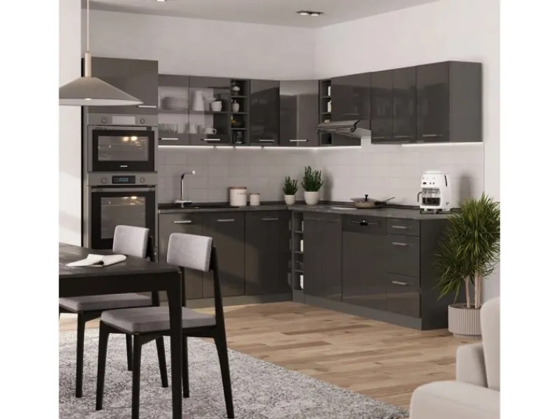 Hot Vicco R-Line Eckküche Hochglanz/ 237 x 247 cm AP ohne E-Geräte Anthrazit