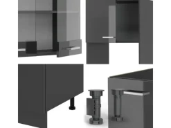 Hot Vicco R-Line Eckküche Hochglanz/ 237 x 247 cm AP ohne E-Geräte Anthrazit