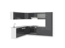 Outlet Vicco R-Line Eckküche /Weiß 227 x 287 cm ohne Arbeitsplatte ohne E-Geräte Anthrazit Hochglanz