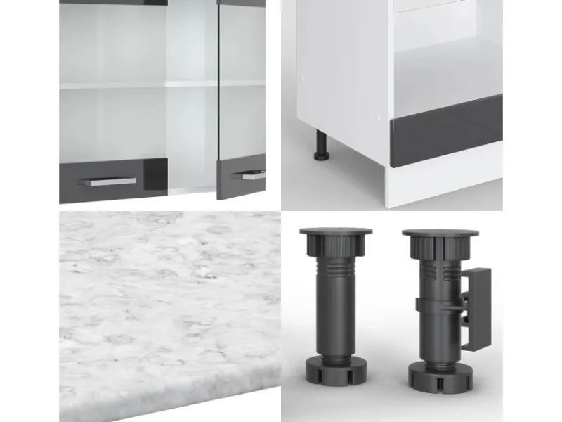 Outlet Vicco R-Line Eckküche /Weiß 227 x 287 cm ohne Arbeitsplatte ohne E-Geräte Anthrazit Hochglanz