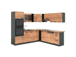 Discount Vicco R-Line Eckküche Anthrazit/Goldkraft 237 x 247 cm AP ohne E-Geräte Eiche